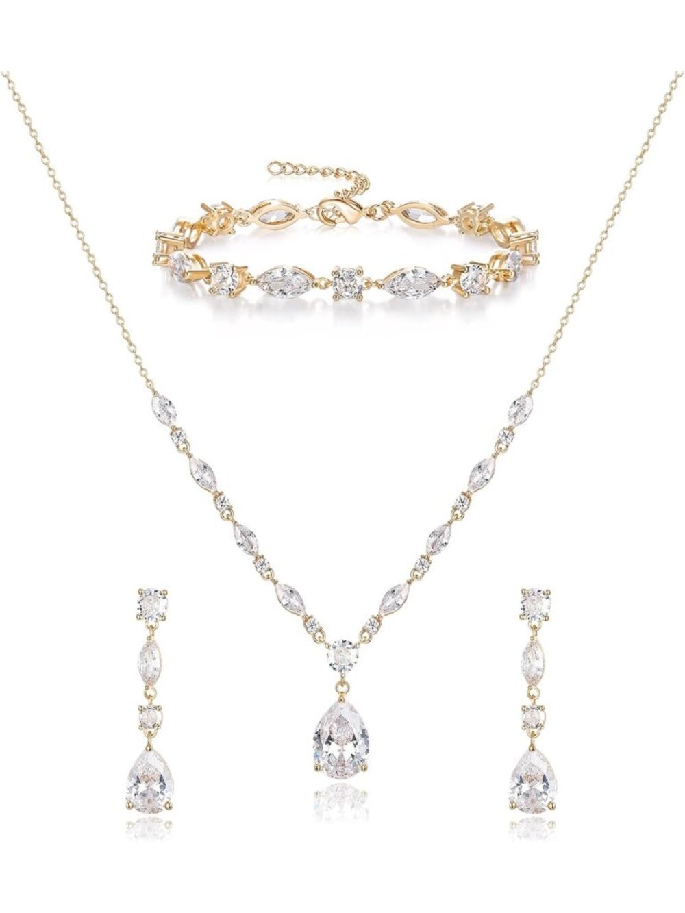 Elegant Teardrop Cubic Zirconia Wedding Jewelry Set for Bride & Bridesmaids
